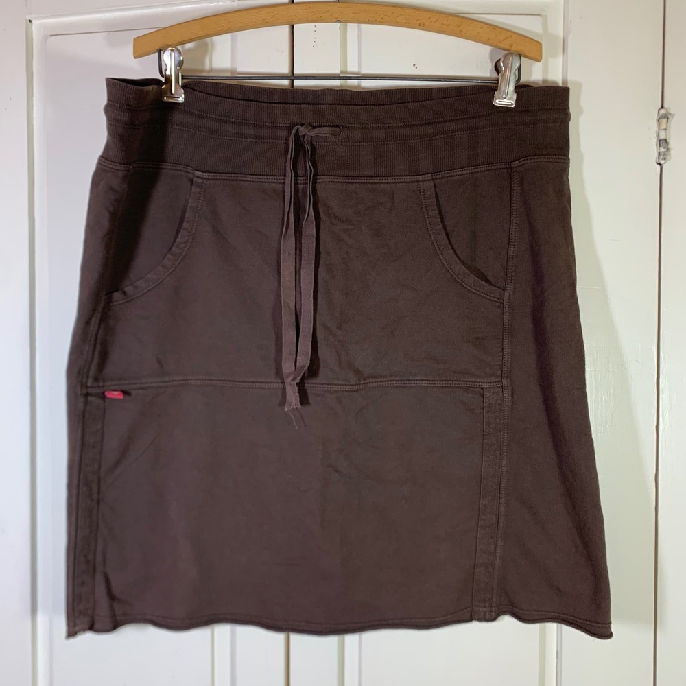 XCVI Brown Cotton Jersey Knit Size L Drawstring Mini Skirt 9580 USA Made Boho